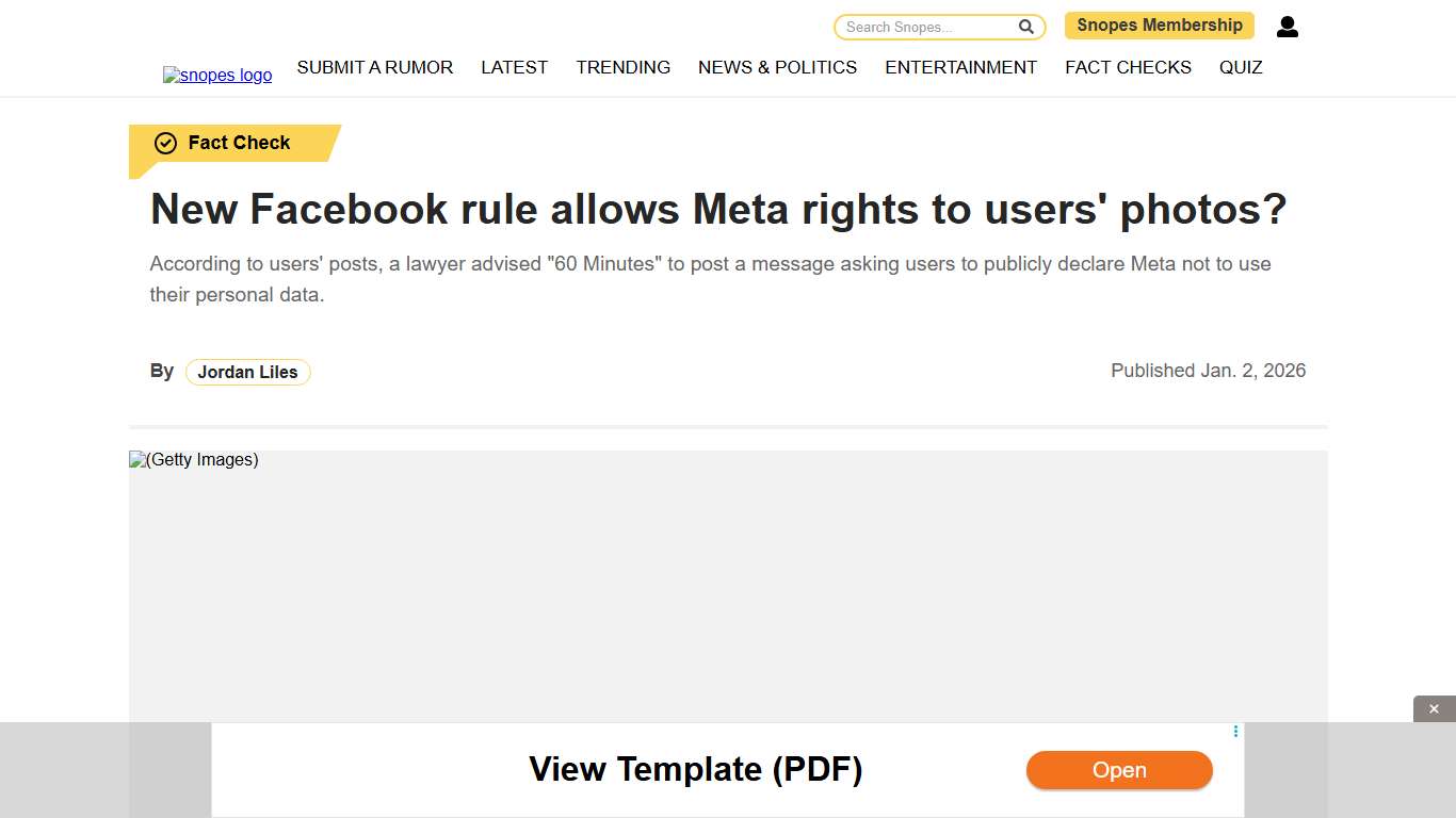 New Facebook rule allows Meta rights to users' photos? Snopes.com